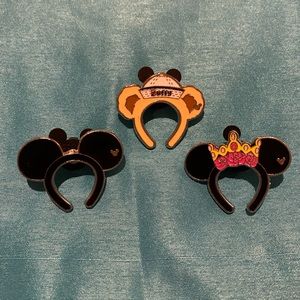 Lot of 3 Disney Pins Headbands Mickey Mouse Minnie Mouse Princess Duffy the Bear